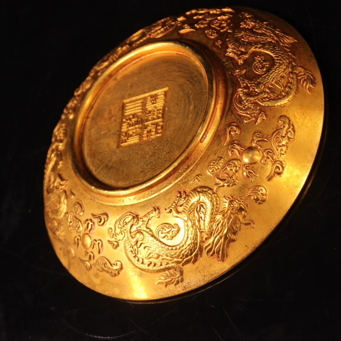 7" Tibetan Temple Old Bronze Nine Dragons Plate