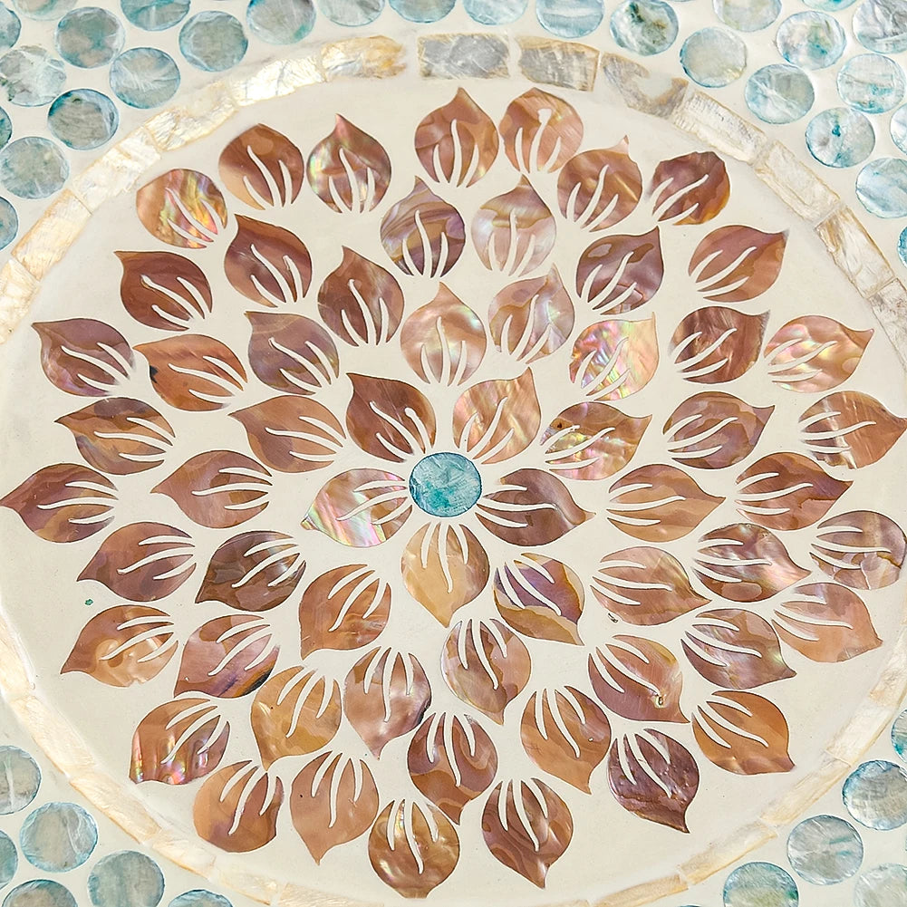 Mother-of-Pearl Inlay Mandala Wooden Serving Tray – Decorative Coffee Table Plate