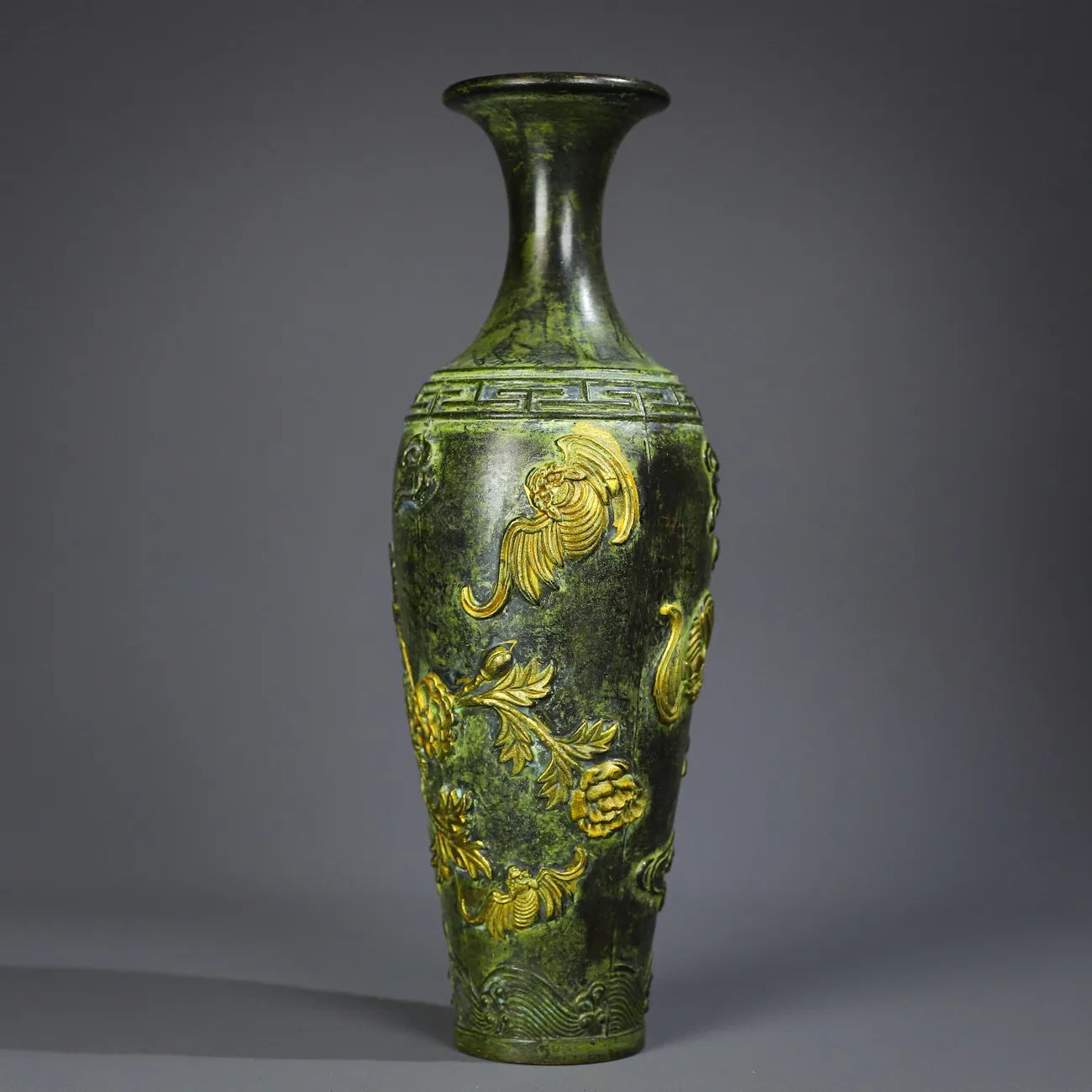 8" Tibetan Temple Brass Bat & Plum Blossom Vase