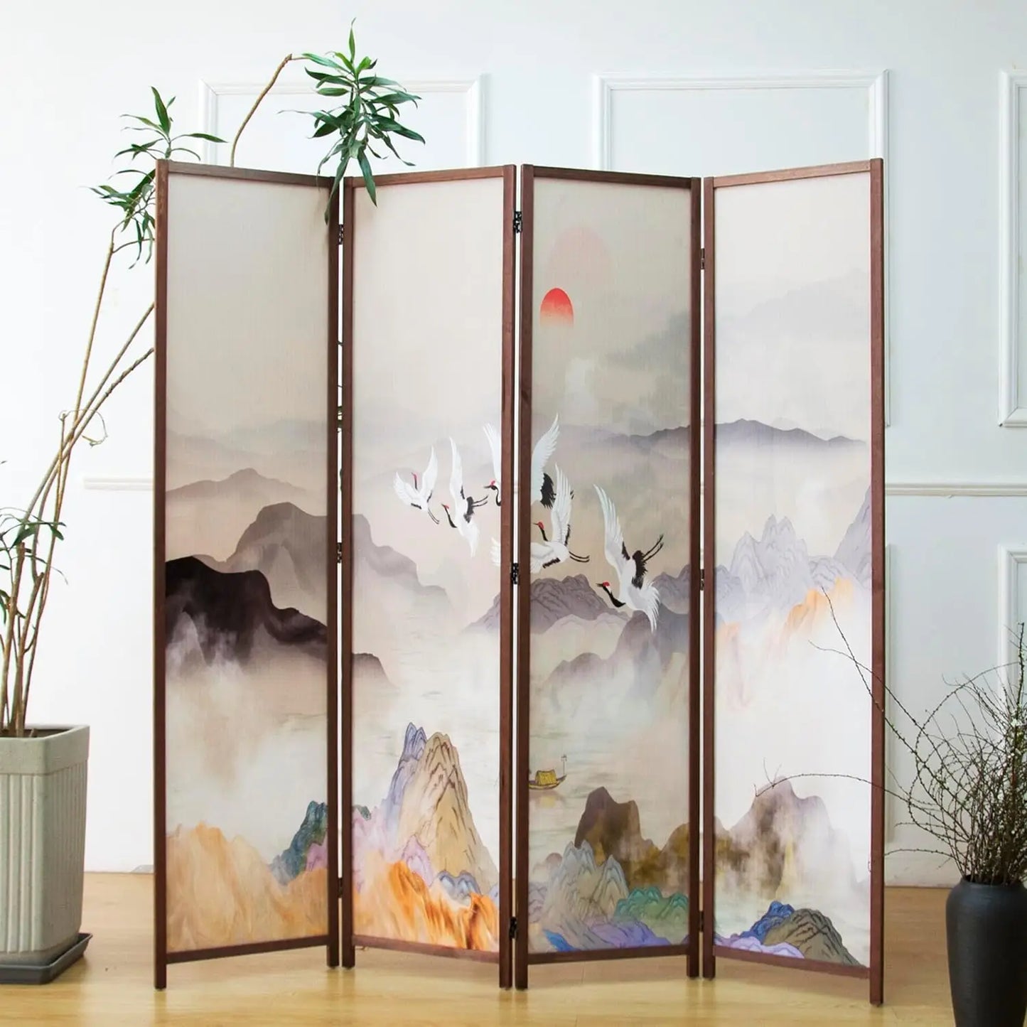 Divisor de Ambientes de 4 Paneles, Mampara Plegable de Doble Cara para Privacidad en Oficina en Casa – Separador de Ambientes Independiente con Nuevo y Elegante Paisaje Colorido 170 cm de Alto x 160 cm de Ancho - 1.7 m de Alto