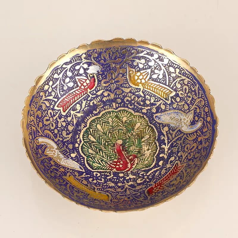 Nepalese & Tibetan Peacock Decorative Bowl – Colorful Mosaic Candy Dish, Fruit Plate & Altar Bowl