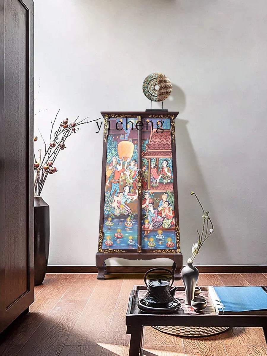 Painted Decorative Storage Cabinet Southeast Asian Style Solid Wood Furniture Entrance Cabinet