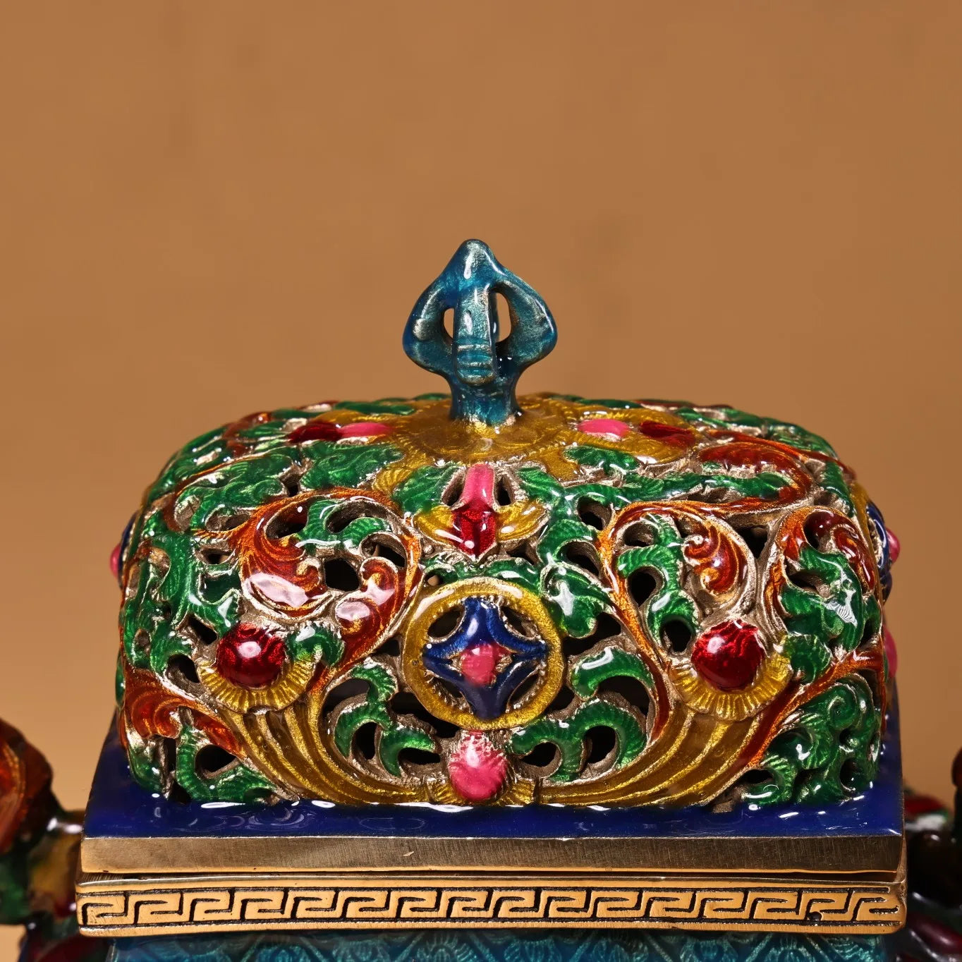 Temple Collection Bronze Cloisonné Phoenix Censer – Hollow-Cover Dragon-Ear Incense Burner