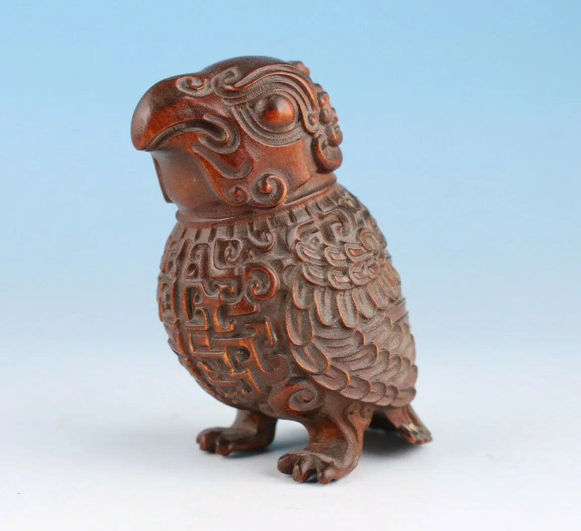 chinese boxwood handmade carving bird statue collectable netsuke good stand