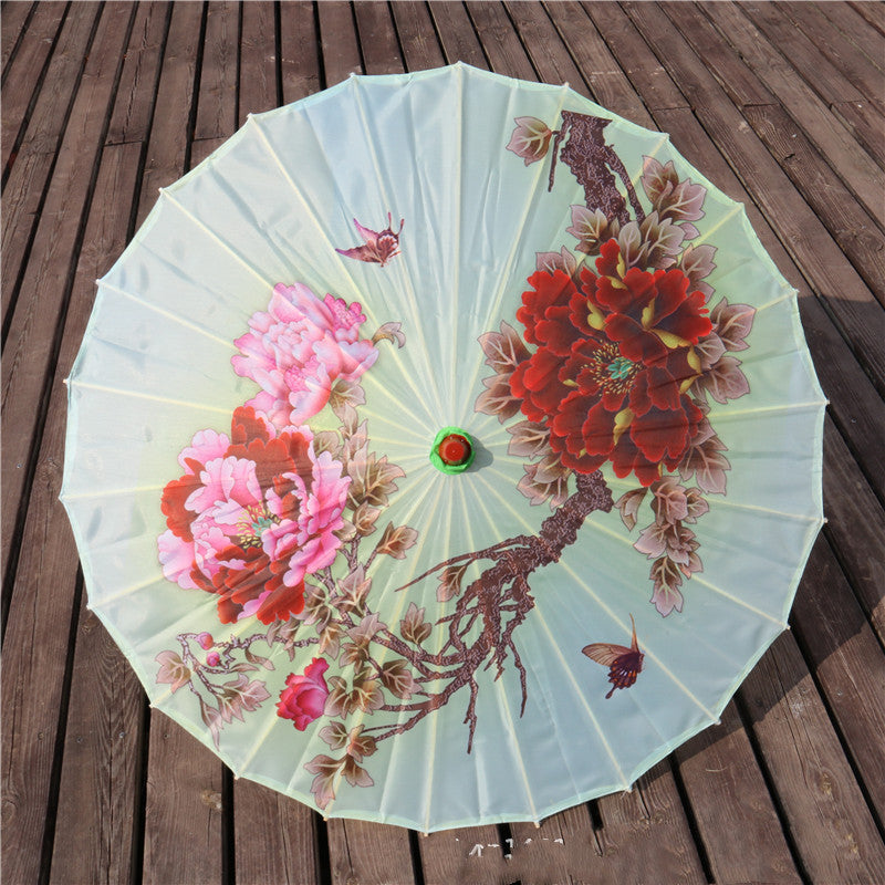 Chinese Style Silk Print Bamboo Umbrella