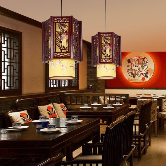 Chinese Antique Style Wooden and Fabric Lanterns