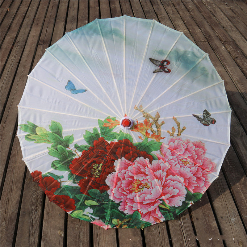 Chinese Style Silk Print Bamboo Umbrella