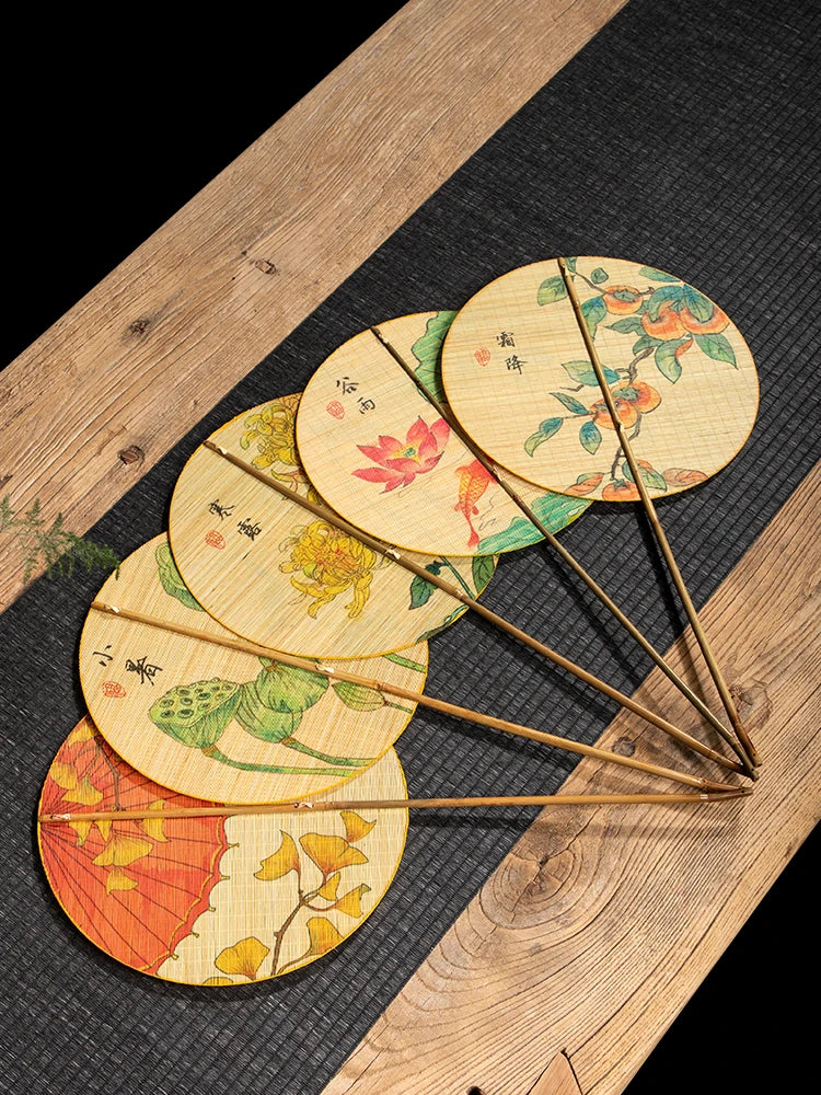 Handmade Bamboo and Silk Round Fan, Japanese Chinese Art