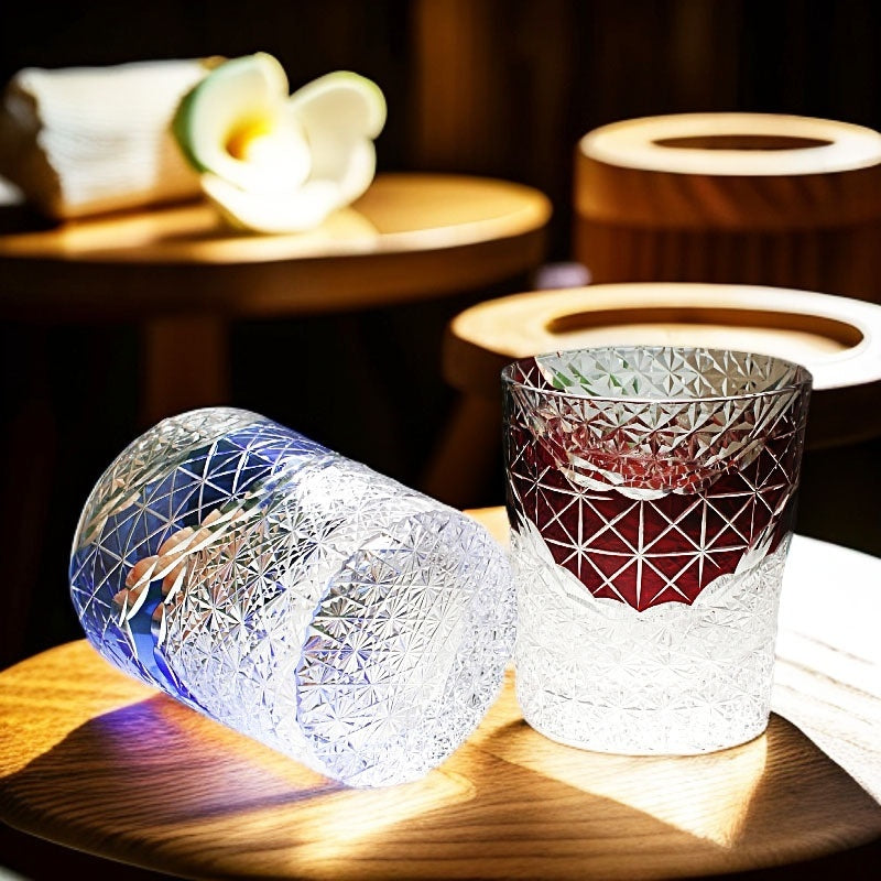 Edo Kiriko Japanese Handmade Cut Glass Cup, Single or Set of 4