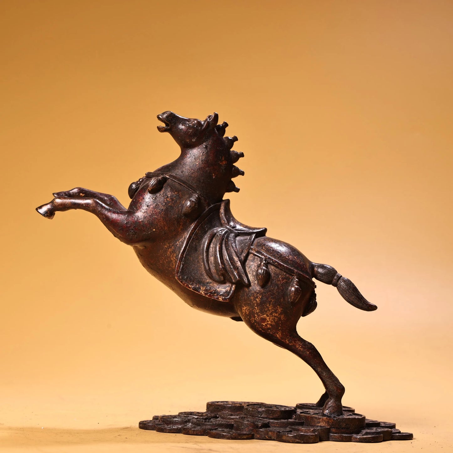 8" Tibetan Temple Collection Old Bronze Cinnabar Running Horse