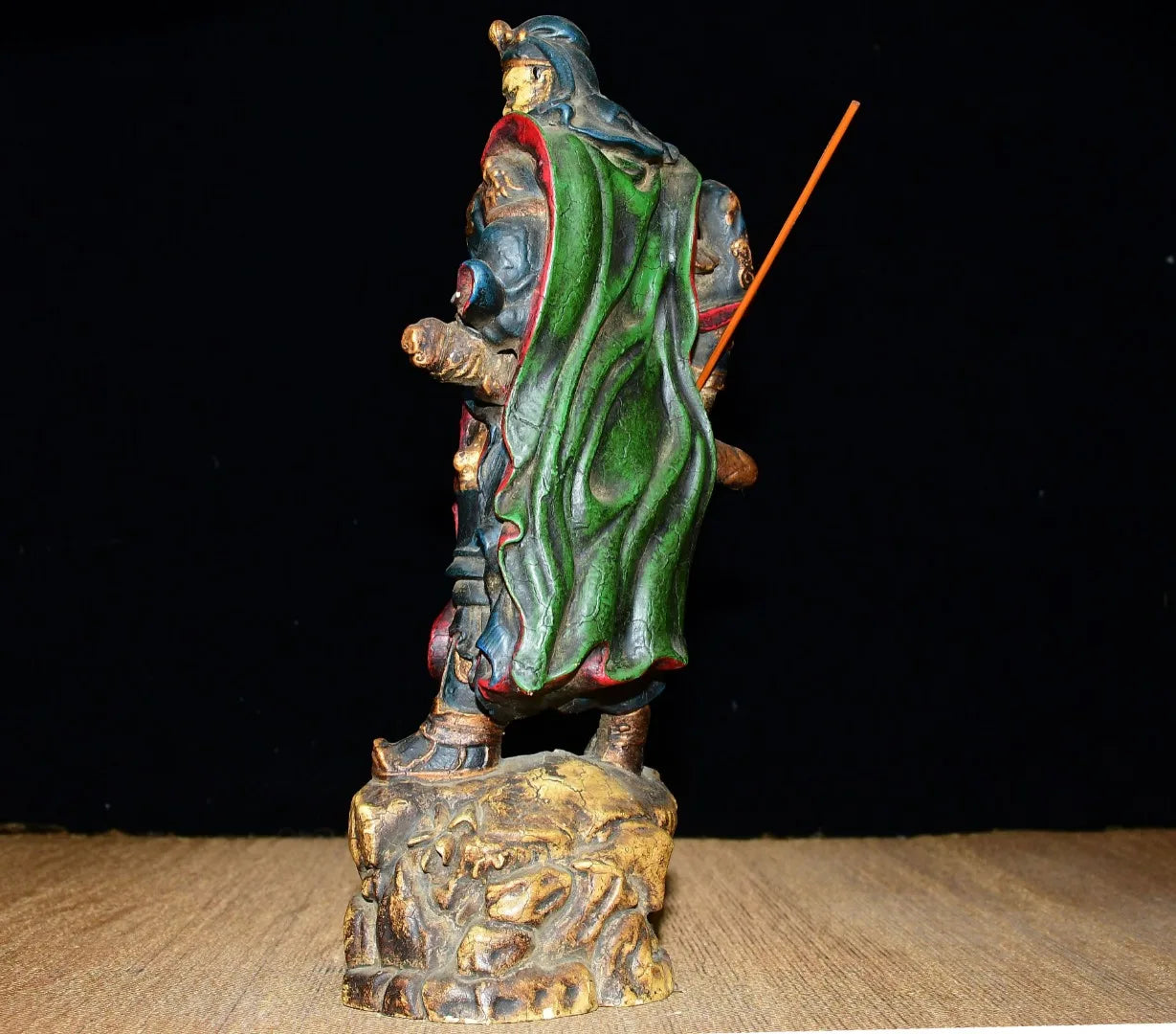 Tibetan Temple Boxwood Guan Gong Statue, Dragon Guardian 9"