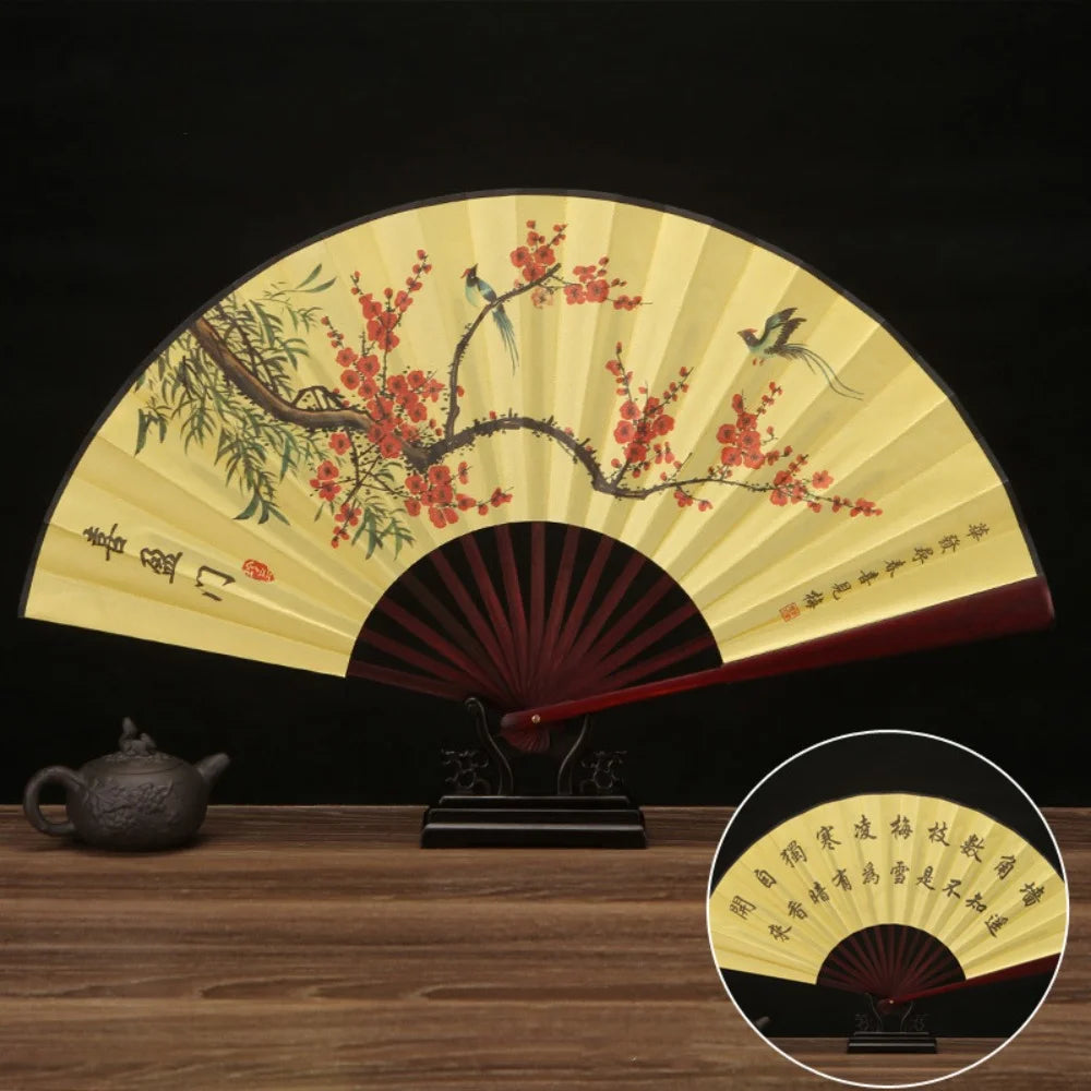 33.33CM Chinesischer Faltfächer im Vintage-Stil, Holzgriff, klassischer Party-Tanz-Handfächer, Sommer-Kühlfächer für Herren und Damen