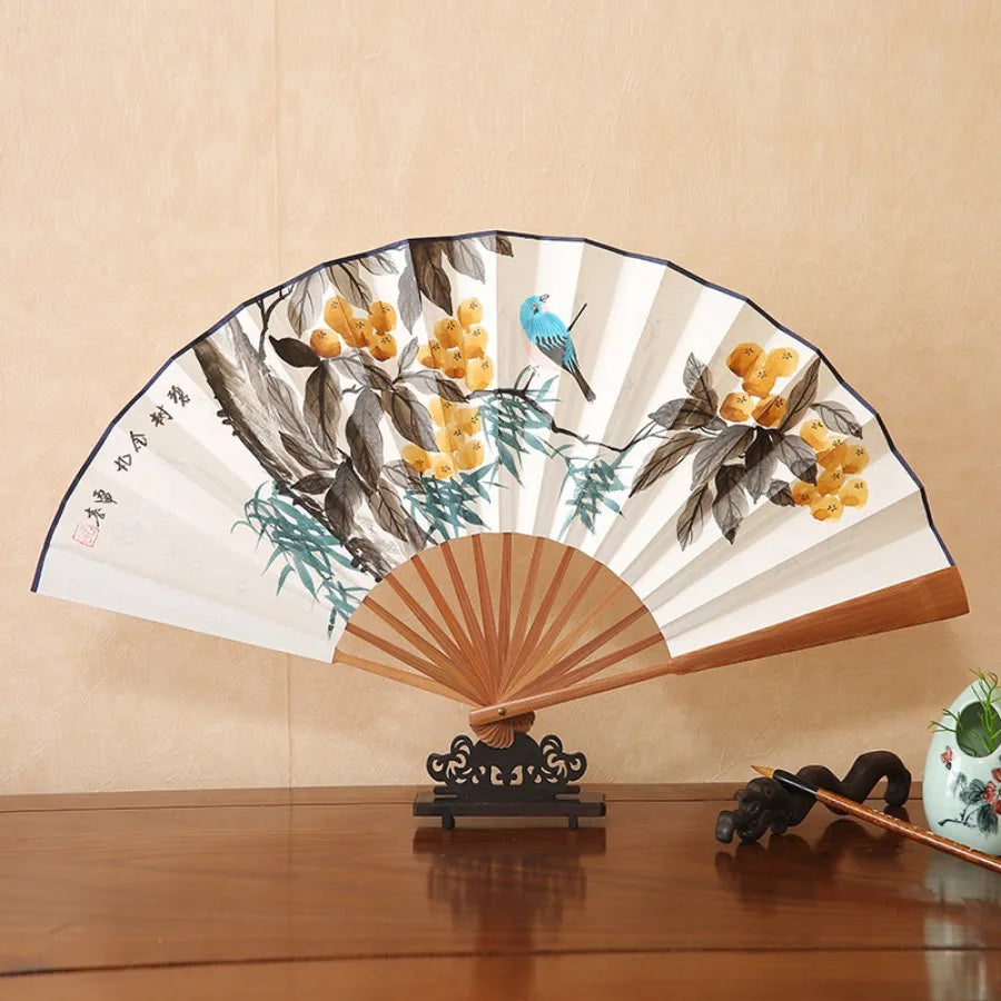 1Pcs Chinese Style Retro Folding Silk Fan Decorative Men Pocket Bamboo Handle Hand Held Fan Party Favors Home Decoration Crafts