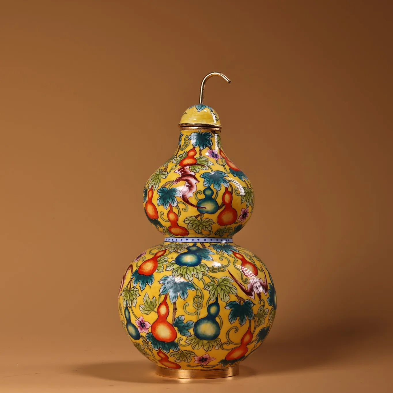 7 Zoll Bronze Cloisonné Fledermaus & Blumen Kalebaschenflasche – Tempel Kalebasse