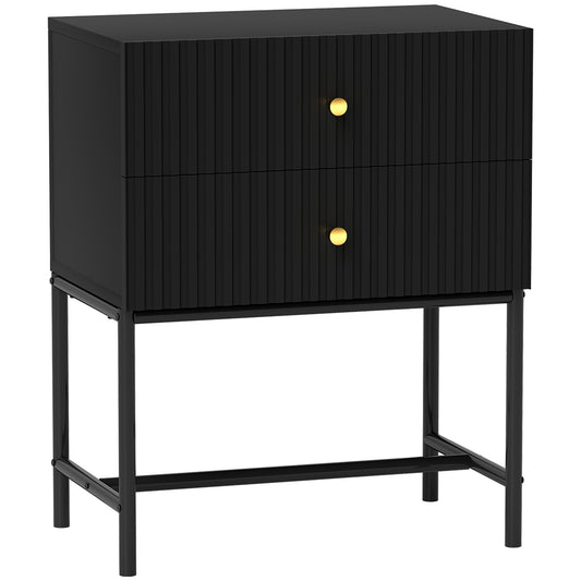 Elegant Two-Drawer Bedside or End Table - Black
