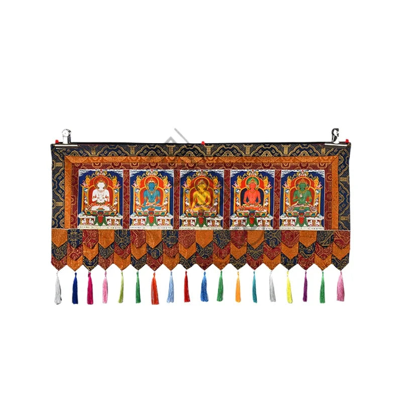 Tibetan Style Colorful Painted Five-Dragon Buddha Curtain Fabric Curtain Door Special Handmade Curtains Household Temple Worship