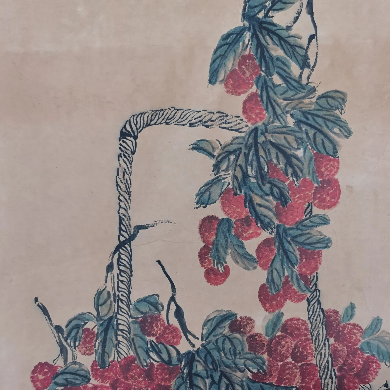 "Picture of Fruitfulness" Flower Basket Scroll Painting – After Qi Baishi (50 × 95 cm)