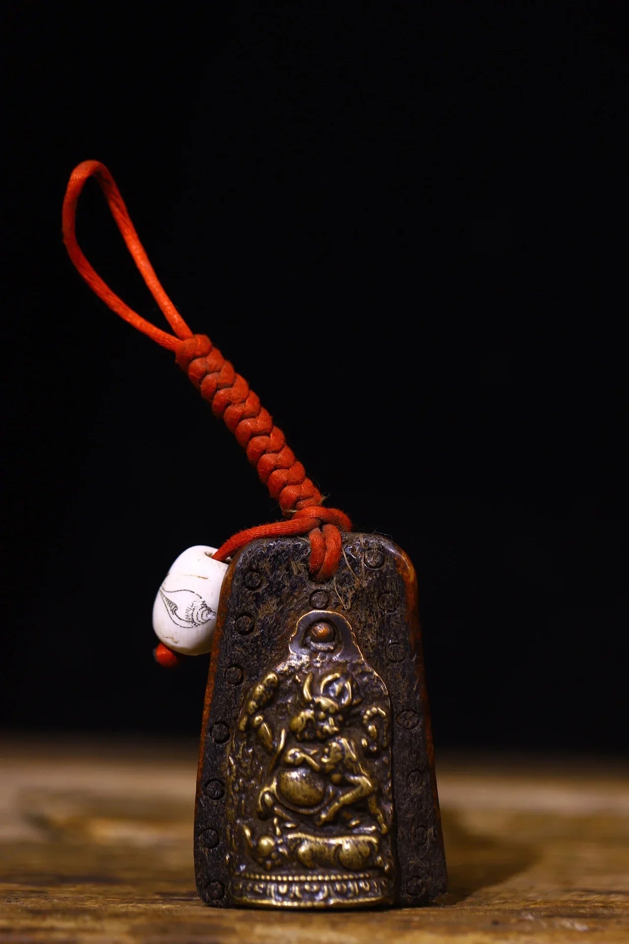 3"Tibetan Temple Collection Old Natural Gabbra Buddha Clothes Piece Yama Yan Mo  Protector Buddha Card Kapala Pendant Amulet
