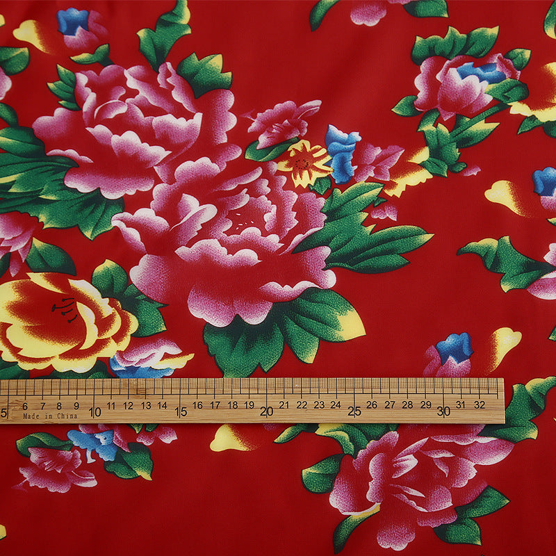 Red Chinese Style Gorgeous Flowers Chiffon Fabric