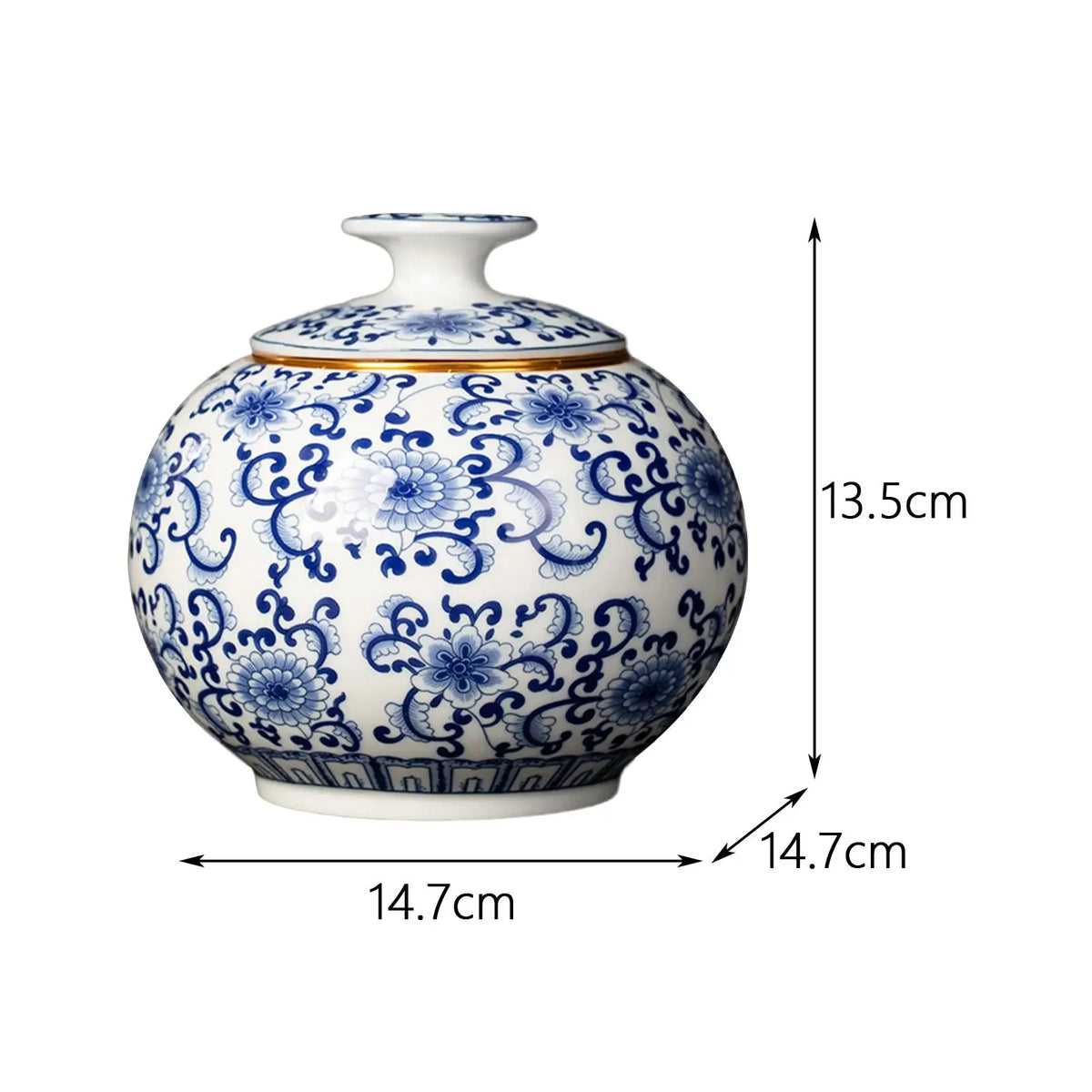 Floral Blue & White Porcelain Temple Jar | Desktop Tea Caddy