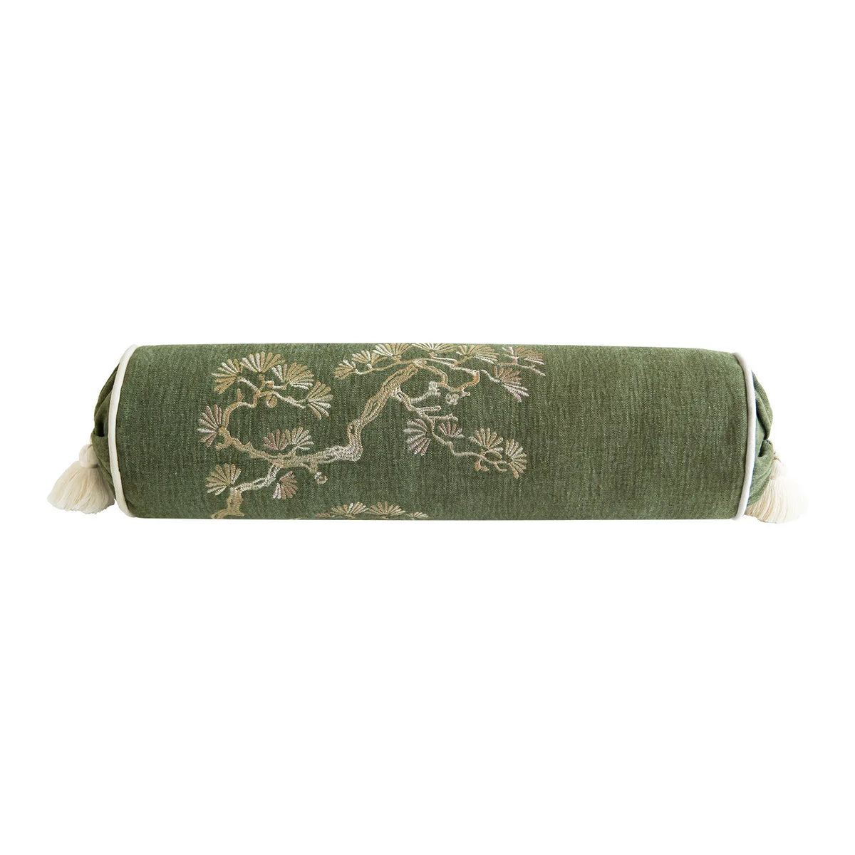 Luxury Bamboo Embroidery Cylindrical Bolster Cover (16×57cm) – Chinoiserie Neck Roll & Daybed Cushion Case