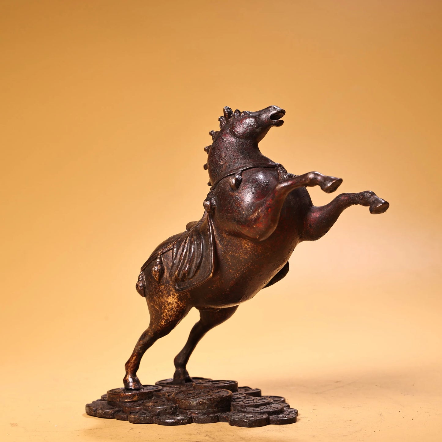 8" Tibetan Temple Collection Old Bronze Cinnabar Running Horse