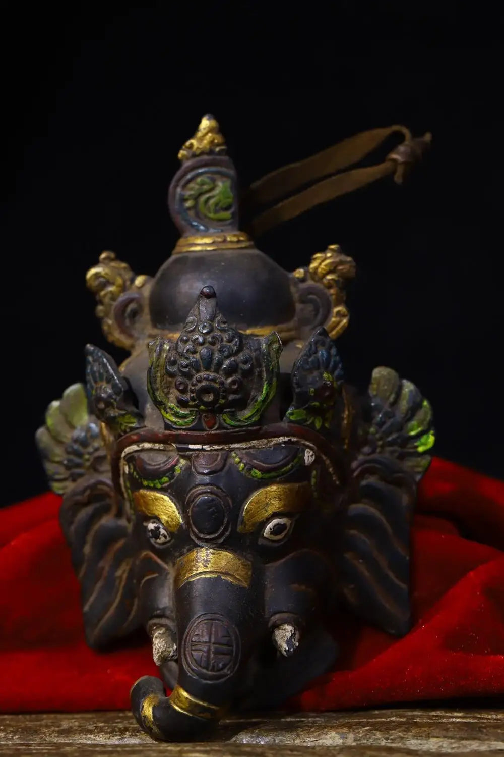 5" Tibetan Temple Collection Old Bronze Painted Ganesha Head Mask