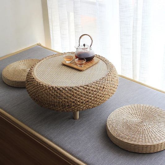 Japanese Woven Straw Floor Table | Low Bay Window Tea Table