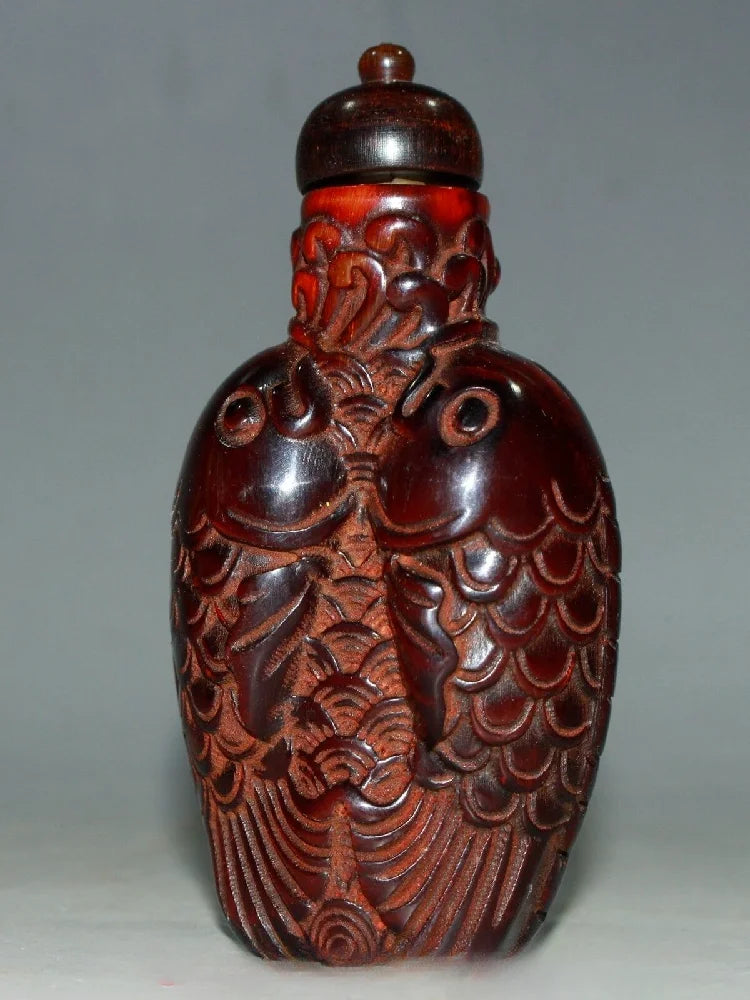 Natural Ox Horn Double Fish Snuff Bottle An Early Chinese Collectible