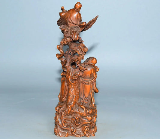 Tibetan Boxwood Fulu Shou Three Immortals Statue (7")