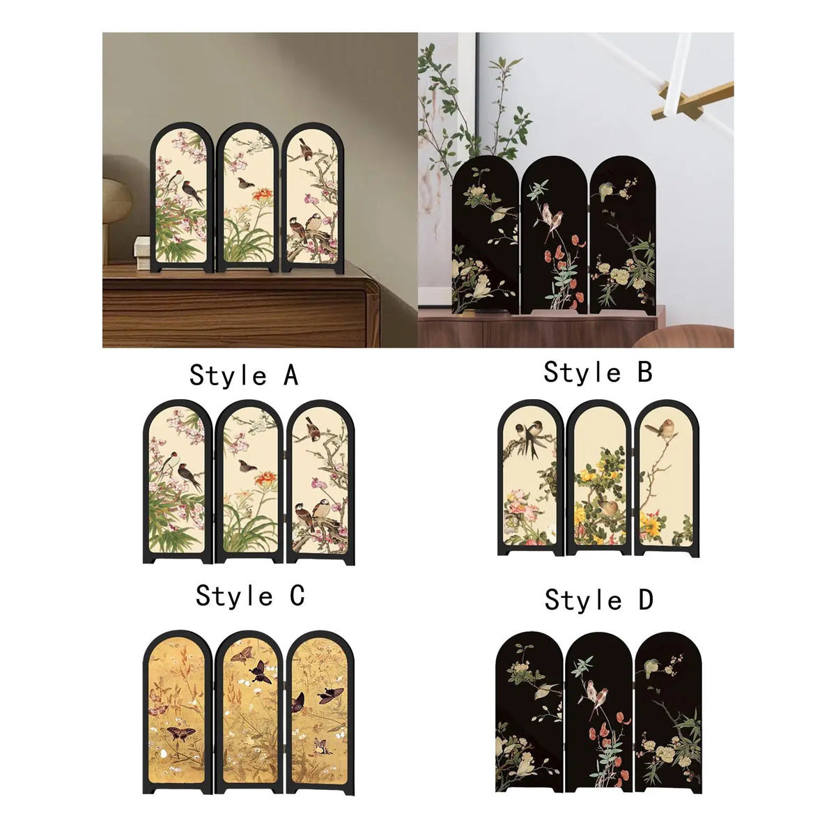 Mini Desktop 3-Panel Folding Screen | Tabletop Asian Decor