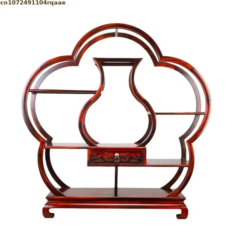 Desktop Display Stand Traditional Chinese Rosewood Curio Rack for Collectibles, Miniature Models, Small Figurines & Tea Sets
