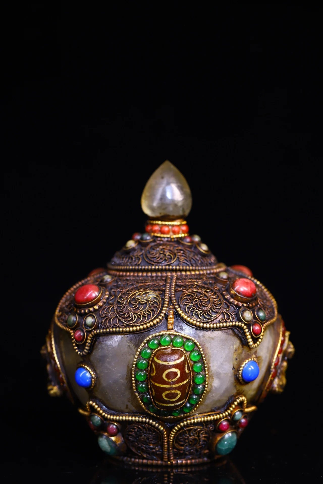 4" Tibetan Crystal gZi Bead Buddha Relics Jar – Asian Home Decor Amulet