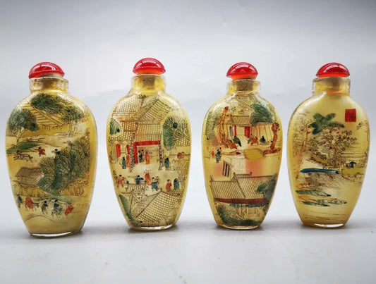 Botellas de rapé pintadas por dentro del Festival Qingming – Juego de cuatro con estuche