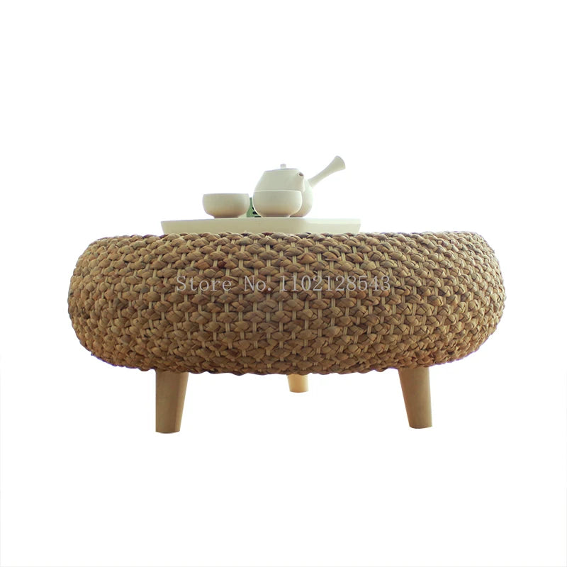 Japanese Woven Straw Floor Table | Low Bay Window Tea Table