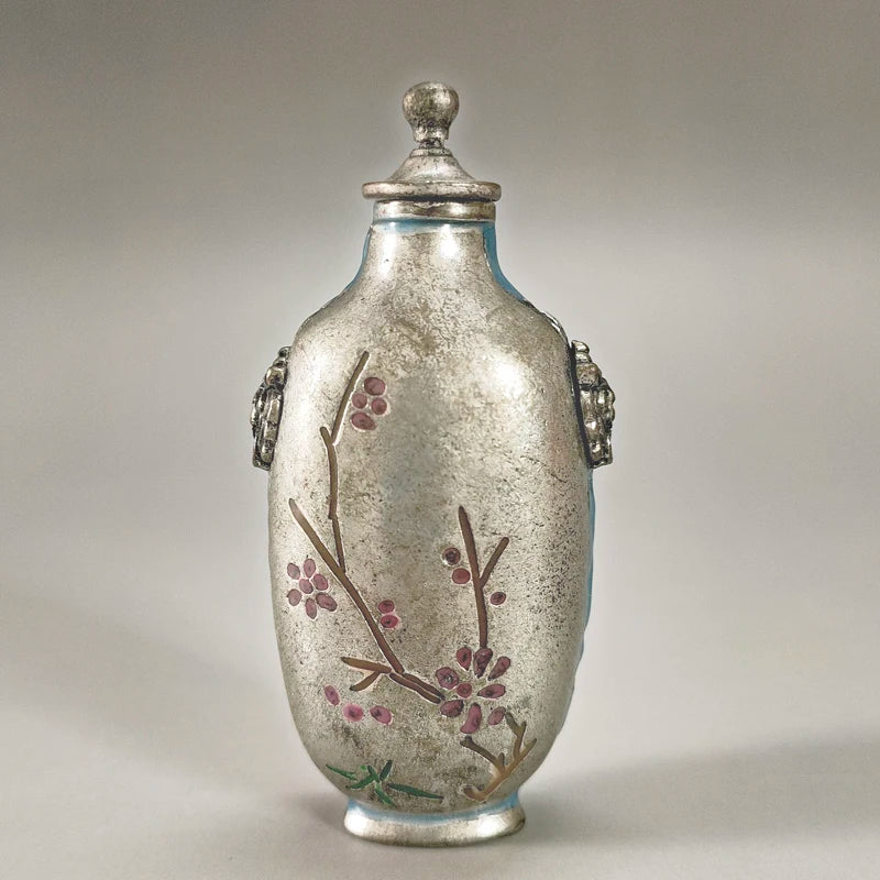 Vintage Miao Silber Pflaumenblüten-Schnupftabakflasche – Asiatische Wohndekoration