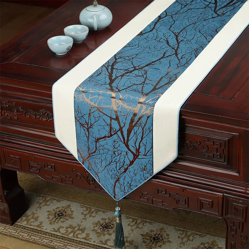 Traditional Chinese High-End Tablerunner/Table Flag – Jacquard Brocade Decorative Runner for Dining, Console & Bed