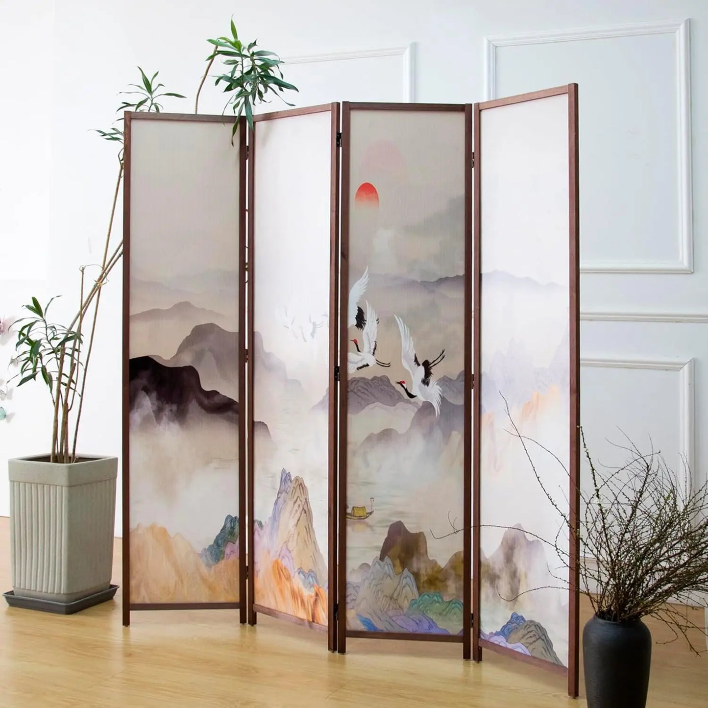 Divisor de Ambientes de 4 Paneles, Mampara Plegable de Doble Cara para Privacidad en Oficina en Casa – Separador de Ambientes Independiente con Nuevo y Elegante Paisaje Colorido 170 cm de Alto x 160 cm de Ancho - 1.7 m de Alto