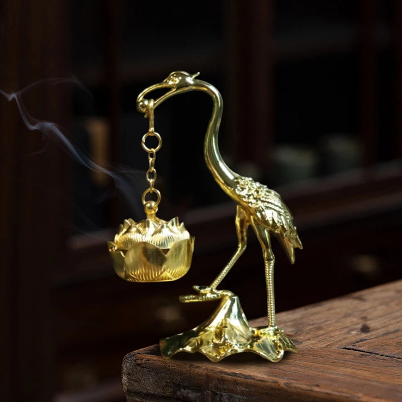 Crane Incense Burner Holder Stove Lotus Incense Burner Antique Alloy Lotus Hanging Stove Tea Ceremony Craft Household Decoration