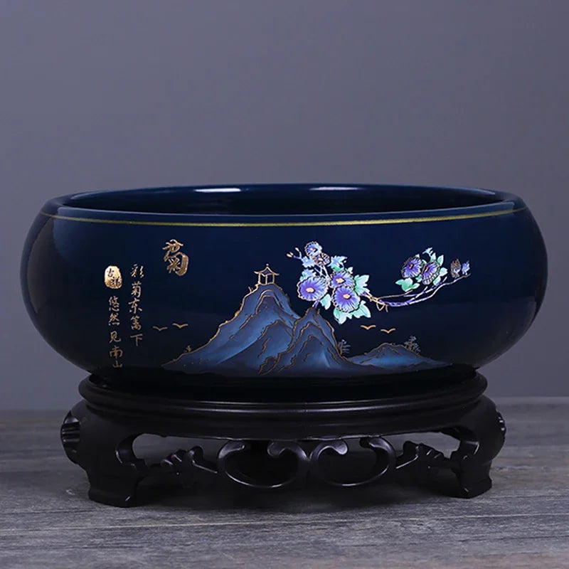 Creative Chinese Style Ceramic Hydroponic Flower Pot Plum Orchid Bamboo Chrysanthemum Gardening Flower Pot Desktop Ornament