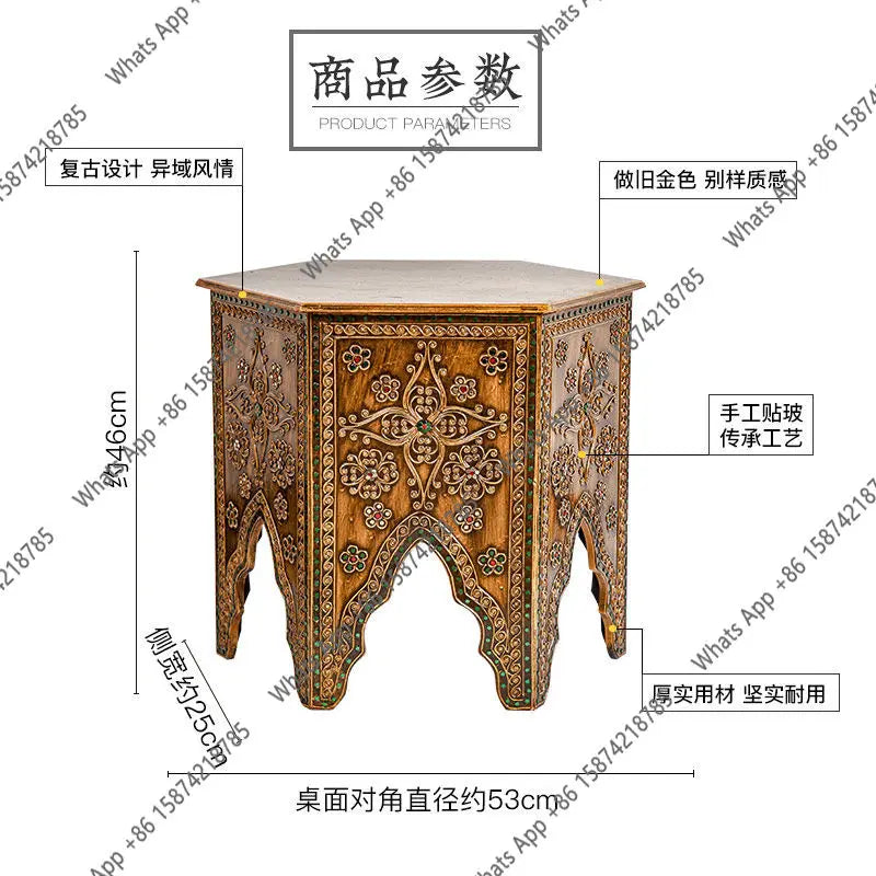 Strange Southeast Asian style furniture Thai small coffee table vintage sofa side table round table Thai balcony tea