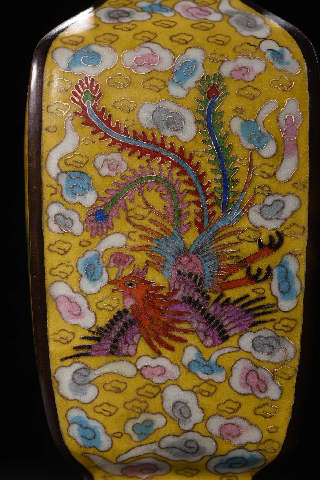 10" Tibetan Temple Collection Old Bronze Cloisonné Enamel Dragon & Phoenix Square Bottle Vases (Pair)