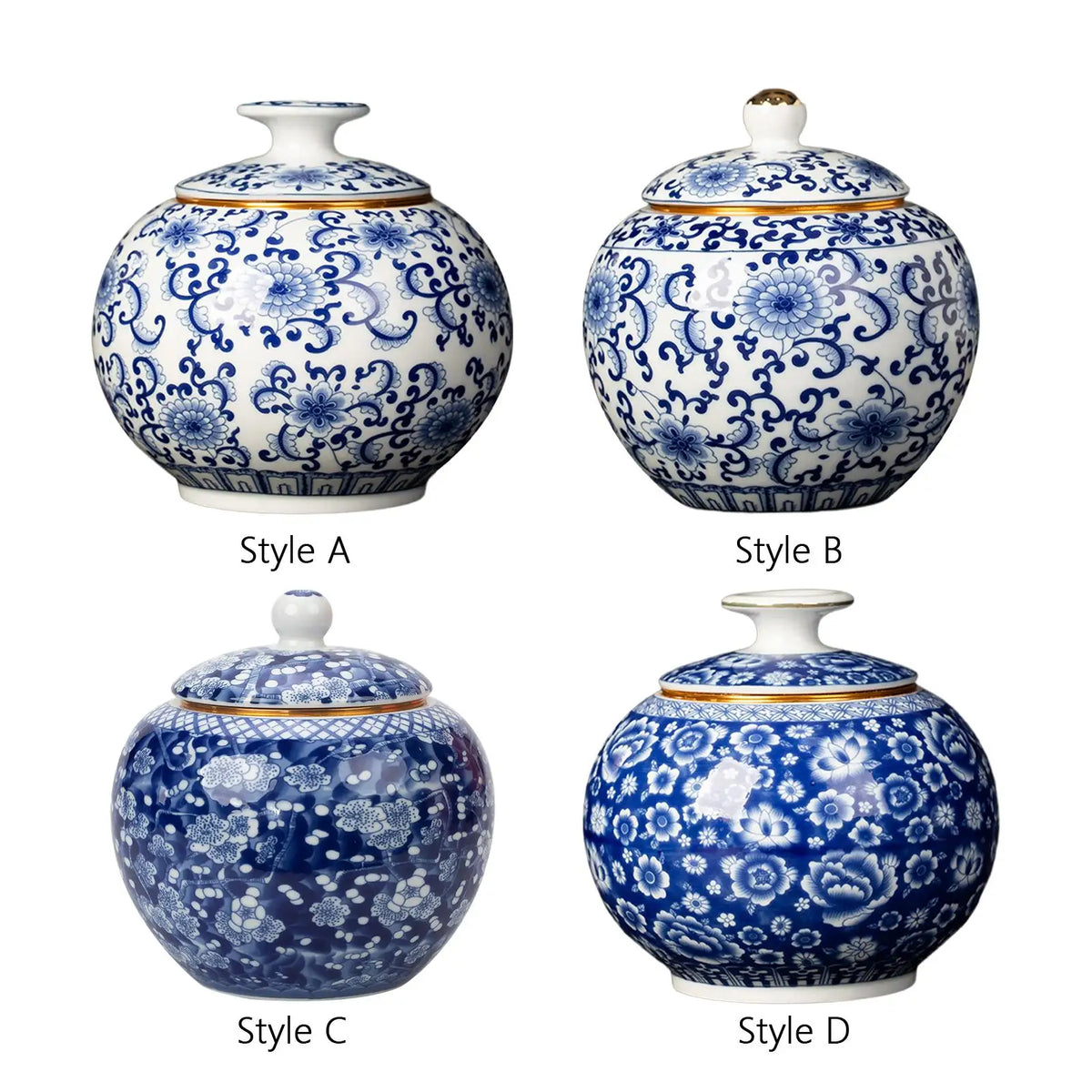 Floral Blue & White Porcelain Temple Jar | Desktop Tea Caddy
