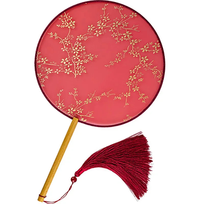 Translucent Silk Chinese Round Hand Fan, Floral, Unisex