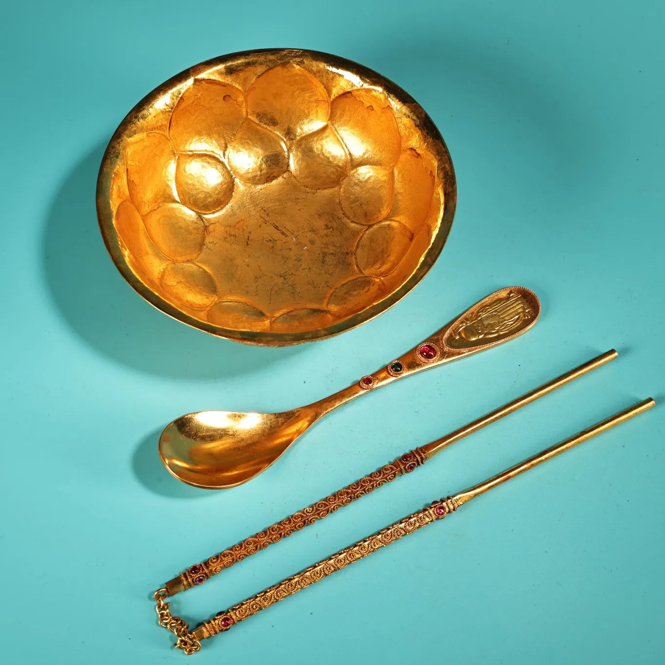 Tibetan Temple Lotus Bowl, Chopsticks & Spoon Set