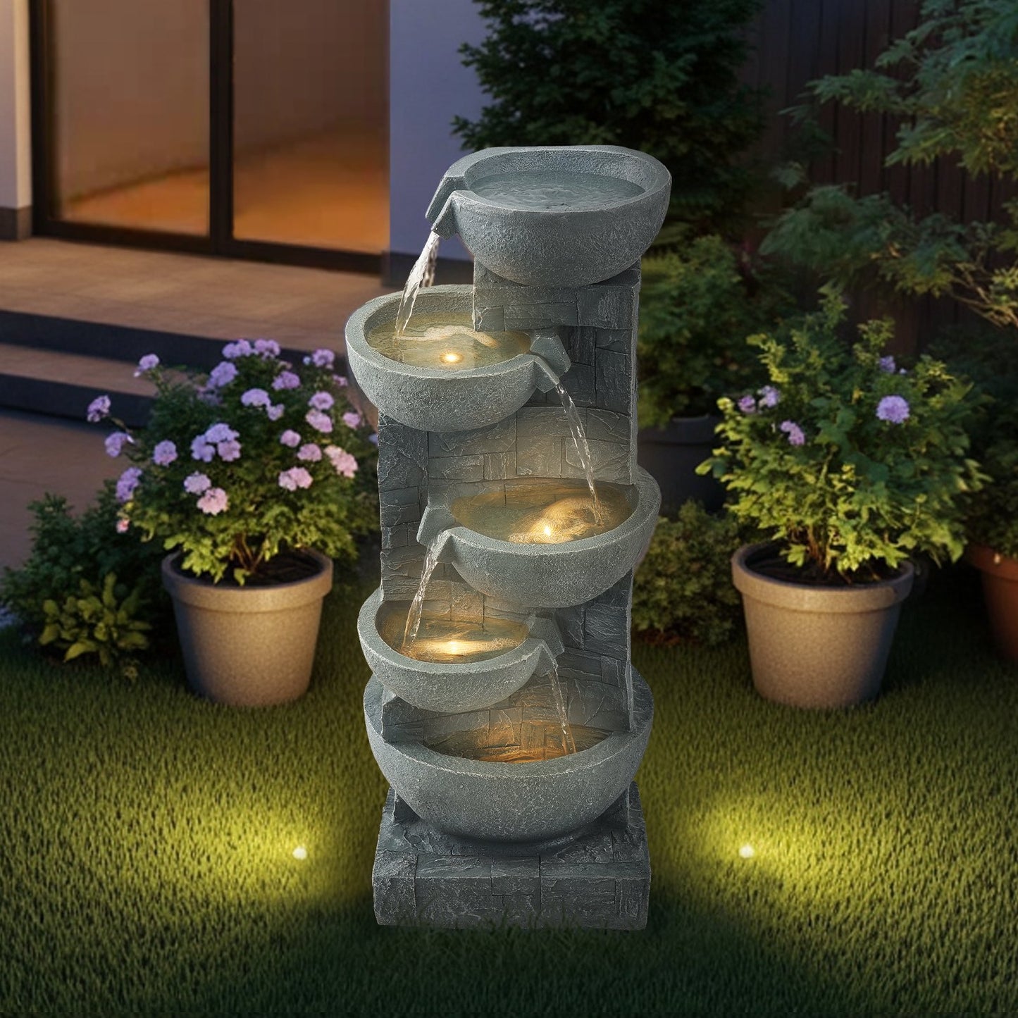 Outdoor Water Fountain 5-Tier Bowl-Shaped Cascading 31.5 cm