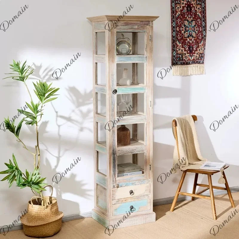 XB Southeast Asian Style Wooden Narrow Entryway Cabinet Room Divider Storage Shelf For Home Hallway