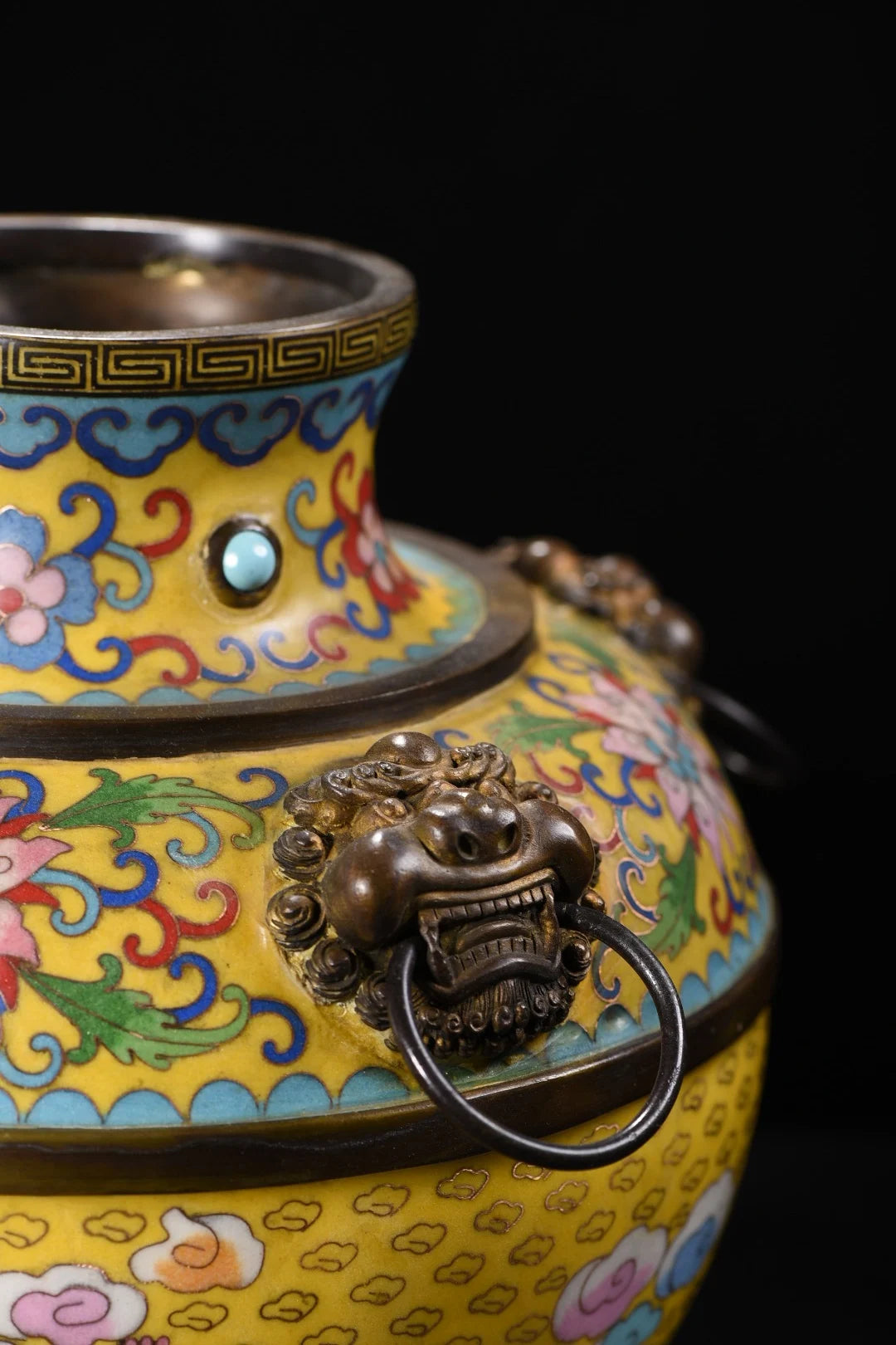 Tibetan Bronze Cloisonné Dragon & Phoenix Vases (Pair, 12")