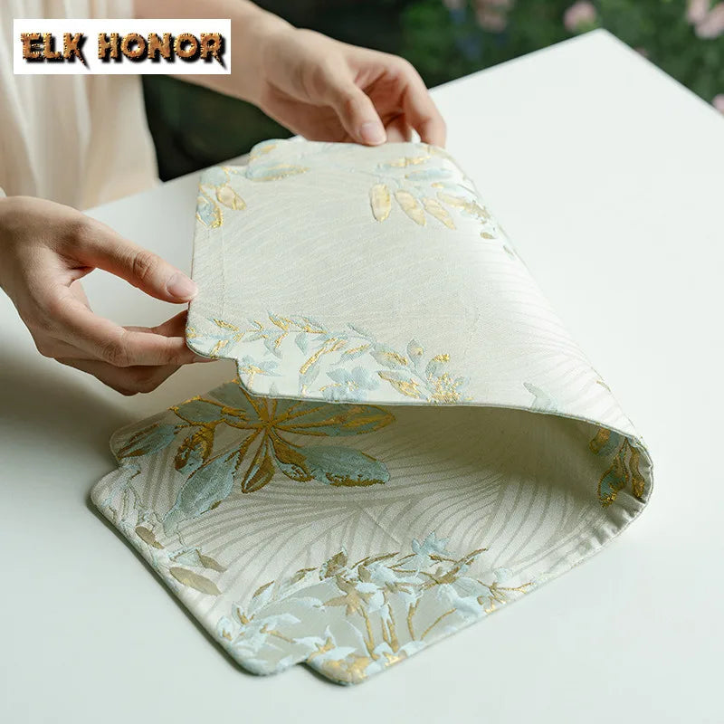 Golden Silk Pear Flower Tea Mat Double-sided Zen Tea Flag Tea Table Mats Creative Drink Coaster Dinner Table Cloth Mat Teaware
