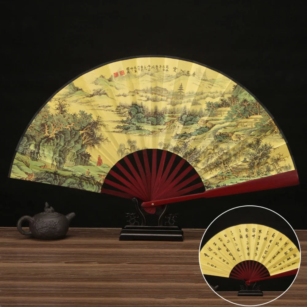 33.33CM Chinesischer Faltfächer im Vintage-Stil, Holzgriff, klassischer Party-Tanz-Handfächer, Sommer-Kühlfächer für Herren und Damen